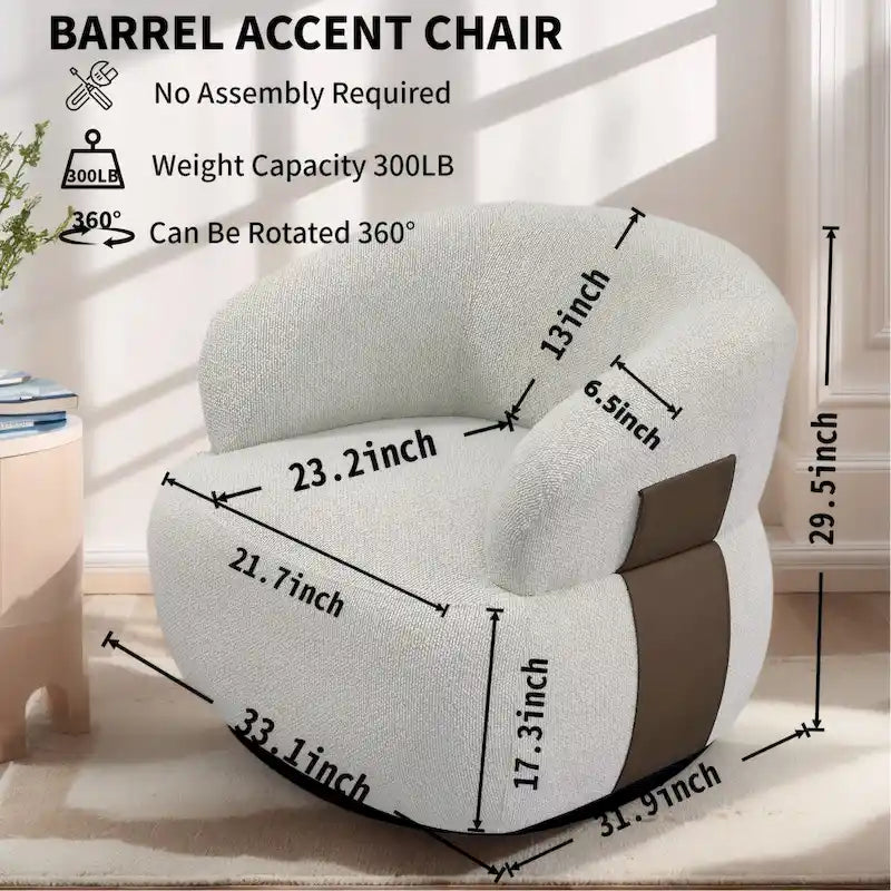33W 360° Swivel Modern Barrel Accent Chair, Set of 2