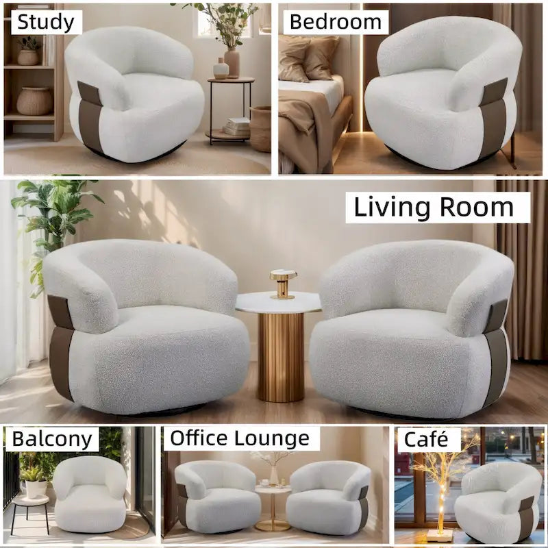 33W 360° Swivel Modern Barrel Accent Chair, Set of 2