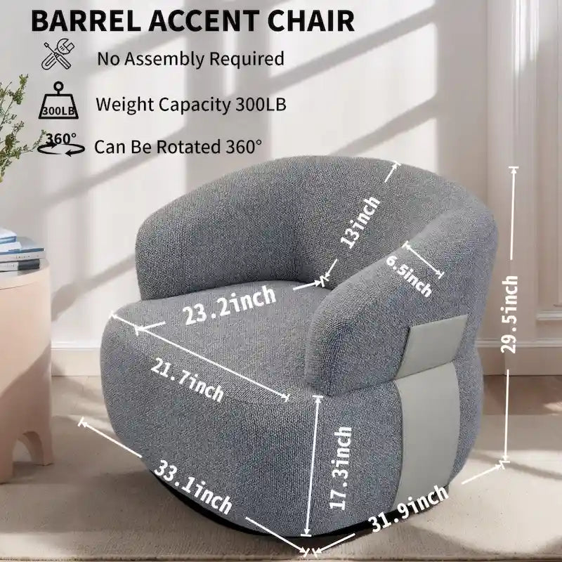 33W 360° Swivel Modern Barrel Accent Chair, Set of 2