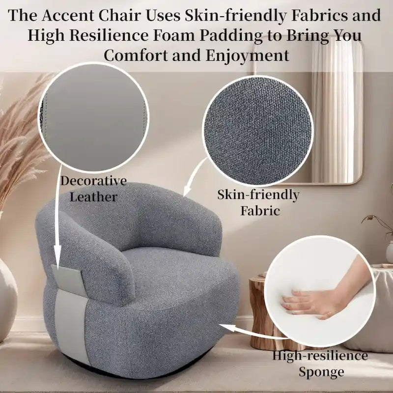33W 360° Swivel Modern Barrel Accent Chair, Set of 2