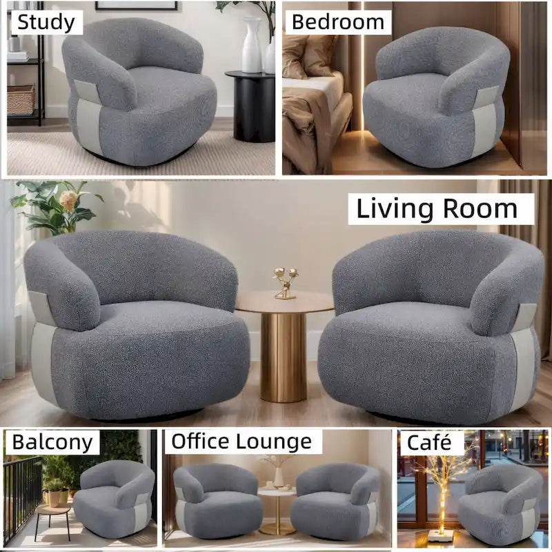 33W 360° Swivel Modern Barrel Accent Chair, Set of 2