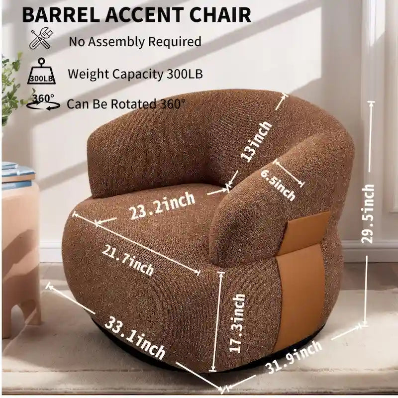 33W 360° Swivel Modern Barrel Accent Chair, Set of 2