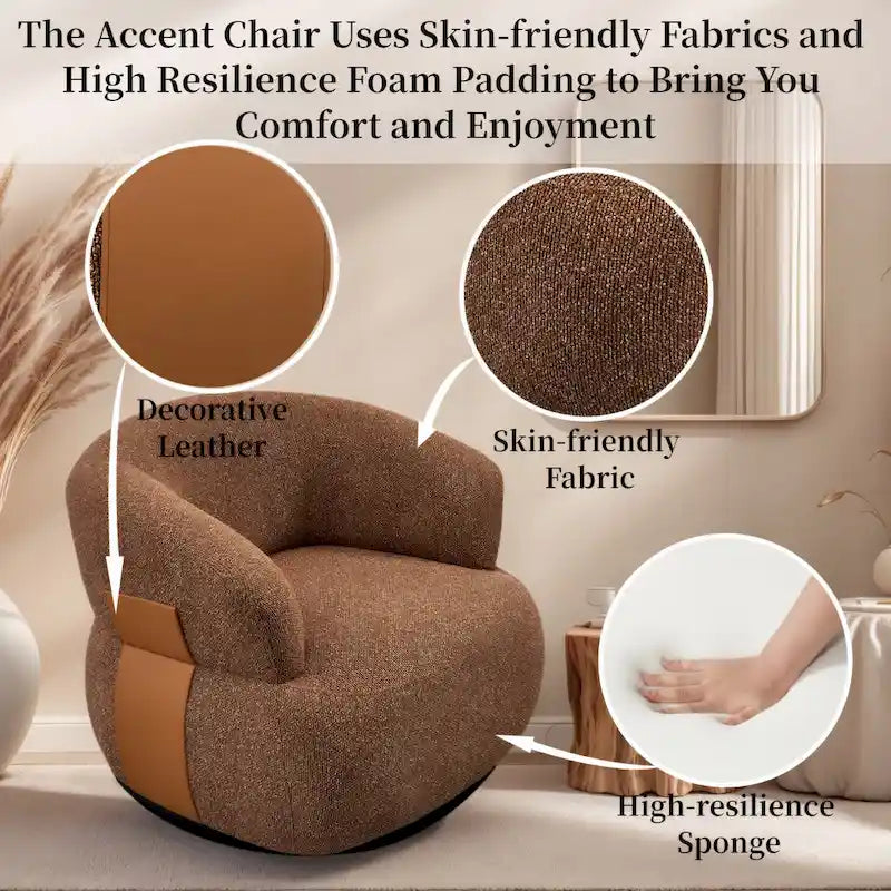 33W 360° Swivel Modern Barrel Accent Chair, Set of 2