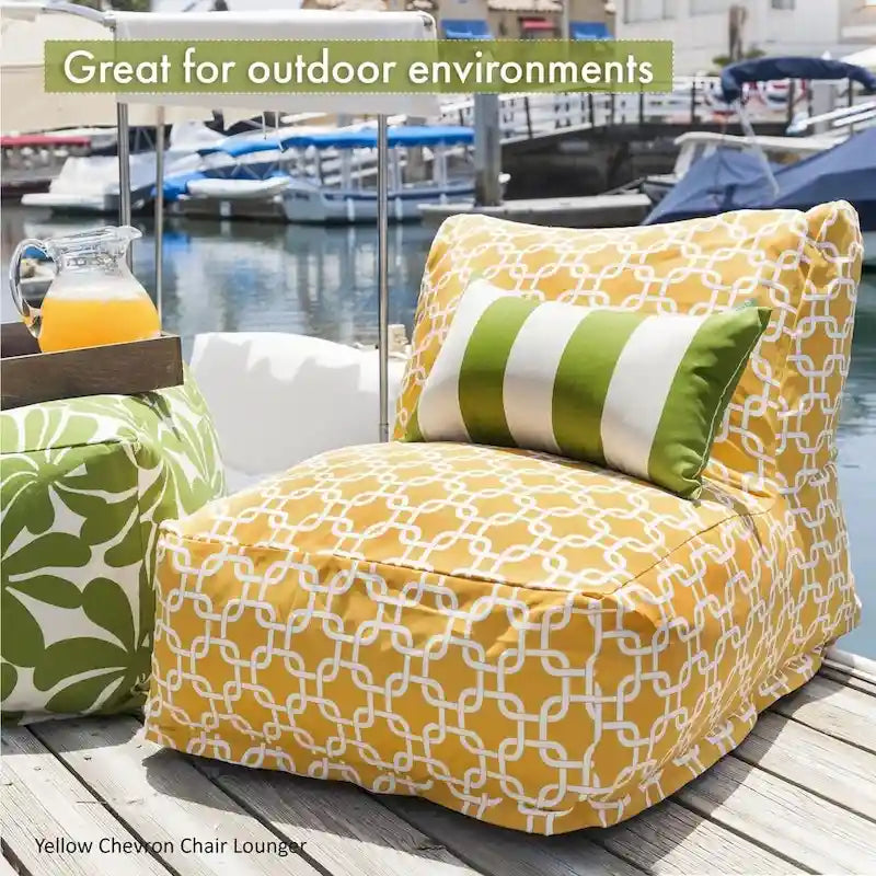 Indoor Outdoor Yellow Vertical Stripe Bean Bag Chair Lounger, 36"L x 27"W x 24"H