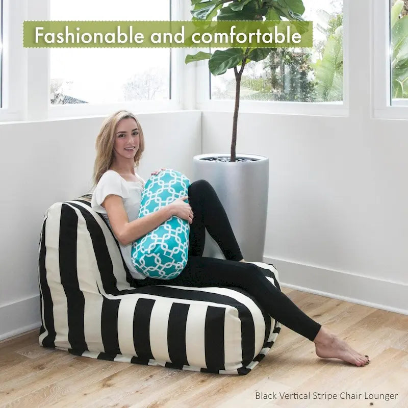 Indoor Outdoor Yellow Vertical Stripe Bean Bag Chair Lounger, 36"L x 27"W x 24"H