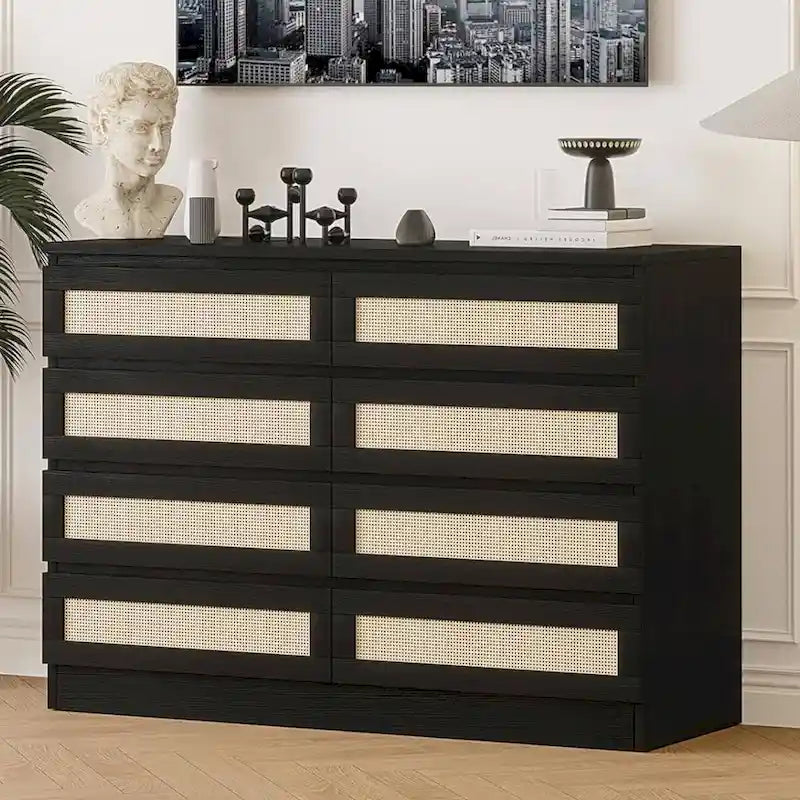 8 Drawer Rattan Double Storage Dresser for Bedroom