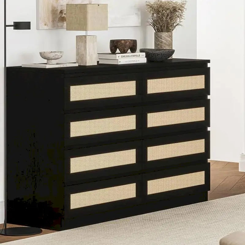 8 Drawer Rattan Double Storage Dresser for Bedroom