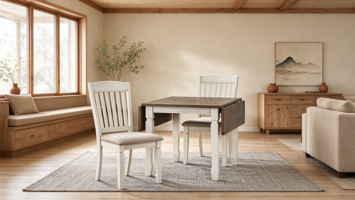 Table de salle à manger à rallonge rabattable avec finition bicolore